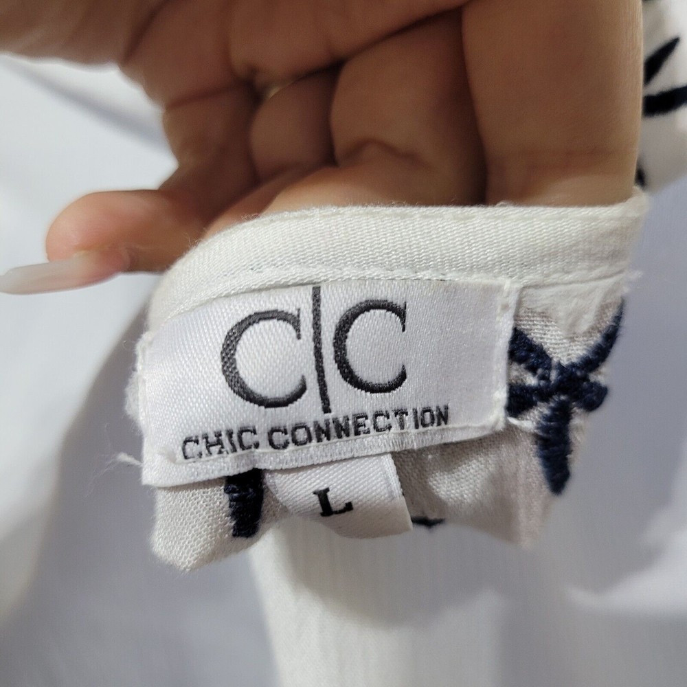 CC Chic Connection White Bohemian Nsvy Embroidered Dress L - Picture 3 of 6